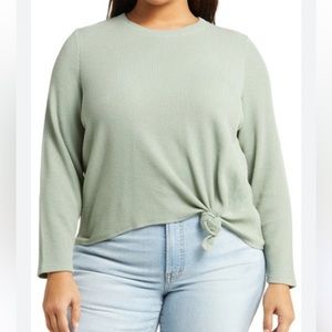 Madewell Green Front-Tie Ribbed Long Sleeve Shirt